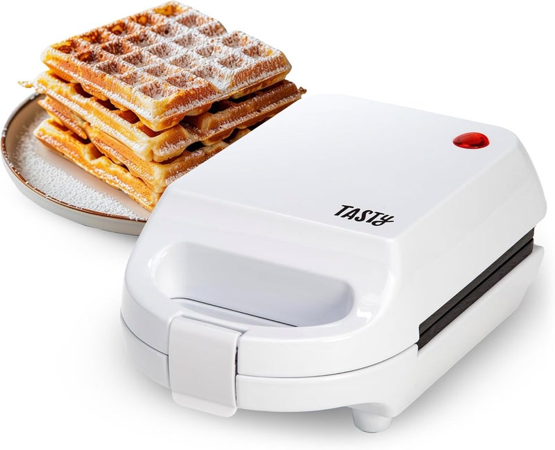 Tasty صانعة الوافل الصغيرة غير اللاصقة، مثالية للوافل الفردية، هاش براون، براونيز والمزيد، نتائج سريعة، سهل التنظيف، 600 واط، أبيض - Image 1